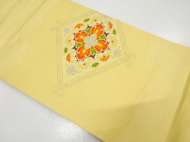菱に華紋織り出し　名古屋帯